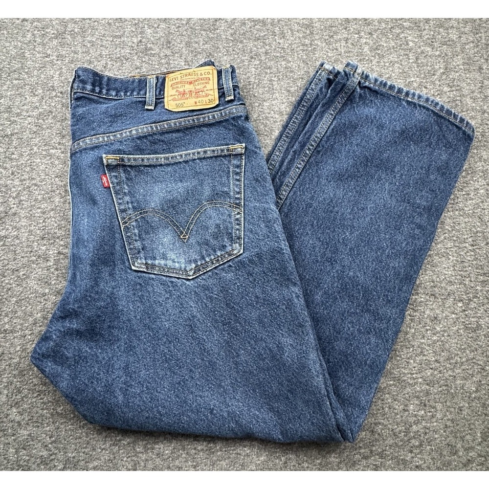 Levi's‎ 505 Regular Fit Straight Leg Blue Denim Jeans Mens Size 40x30 Distressed
